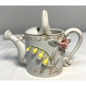 Vintage Ceramic Watering Can Shaped  With Floral Detail